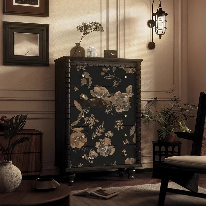 

French retro flower solid wood porch aisle storage bedroom living room drawer cabinet