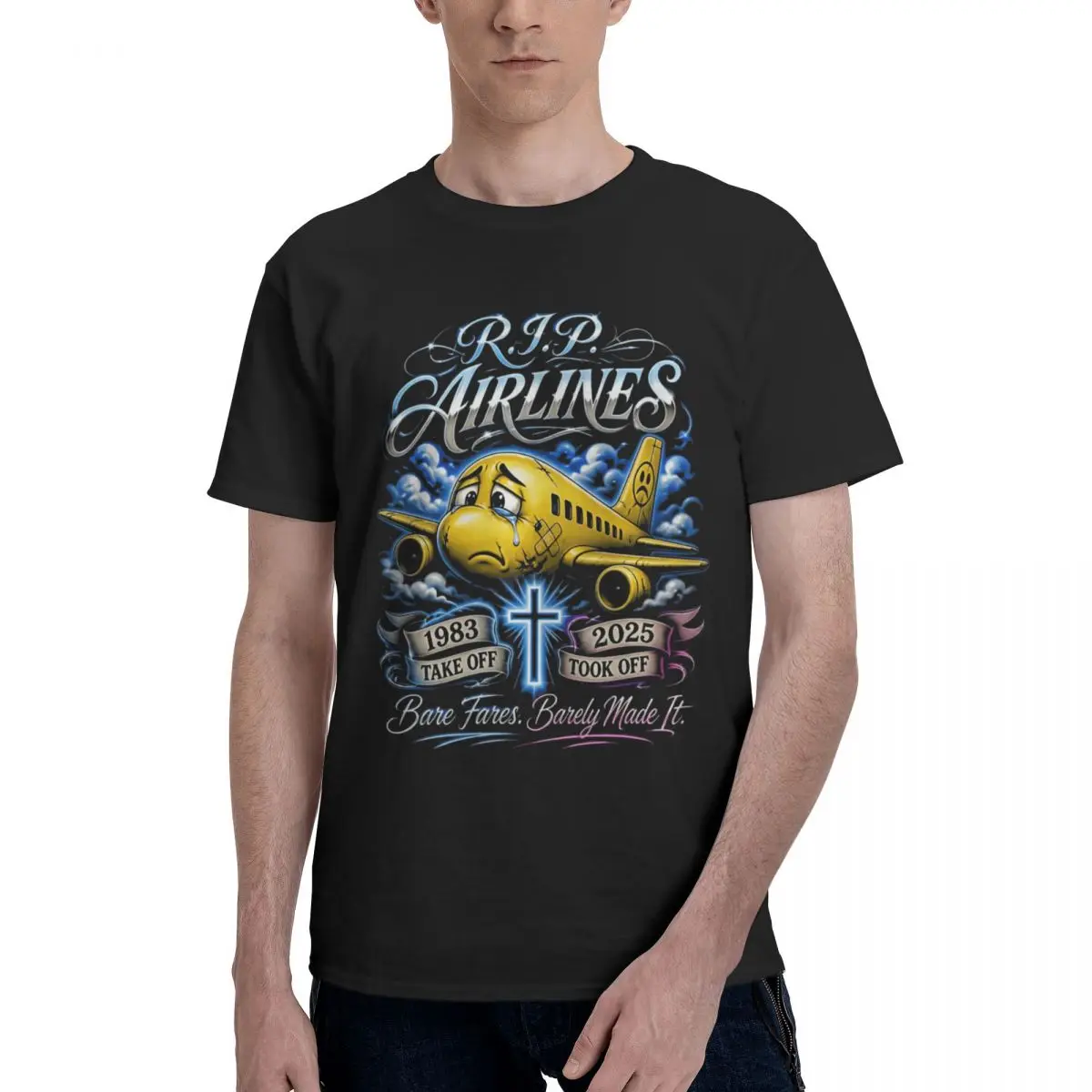 Men RIP Spirit Airlines 1983-2026 Funny Fun T Shirt Streetwear Cotton T Shirt Men