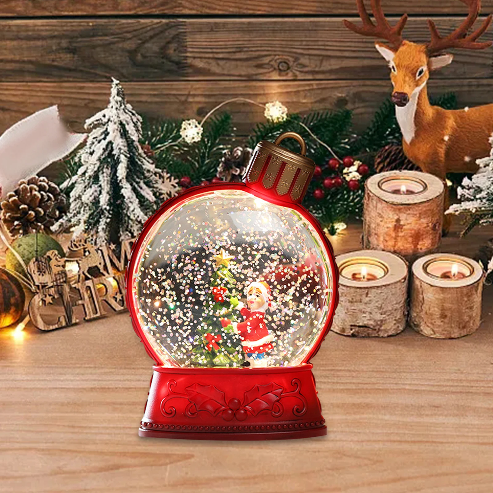 Crystal Ball Snow Globe Night Lamp Led Light Birthday Gift for Girls Children Christmas Present with Angel Girl Santa Claus