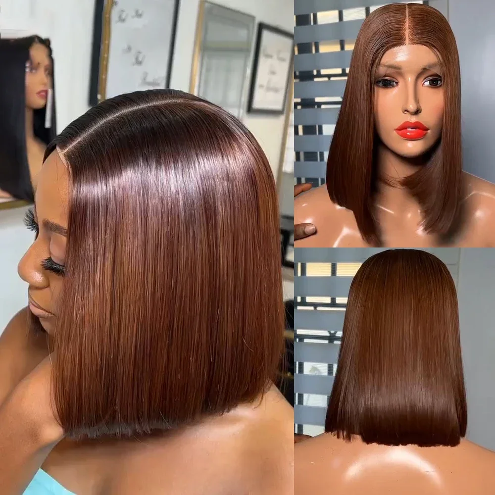 Caramel Short Bob Wigs 5x5 Lace Closure Human Hair Wigs Brazilian PrePluckede Straight Human Hair Wigs Women 13x6 Deep Lace Wigs