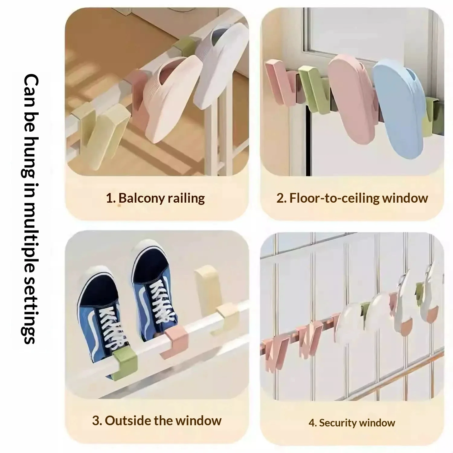 No Drill Hanging Shoe Drying Clip Multifunctional Shoe Rack Balcony Shoe Hanger For Sneakers Slippers Drainage Storage Holder