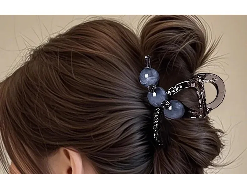 1 Stück elegante Farbverlaufs-Strass-Perlen-Halteclip, mittelgroße Hai-Clip-Haarnadel, neue Hinterkopf-Hochsteckfrisur, halbe Krawatte – Detail 1