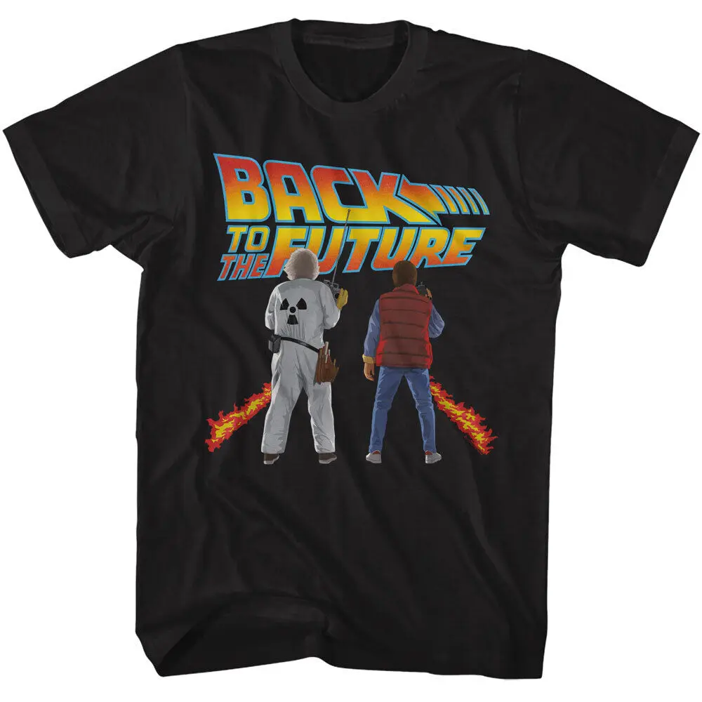 Back To The Future Movie T Shirt Marty McFly and Doc 100% Black Cotton SM - 5XL