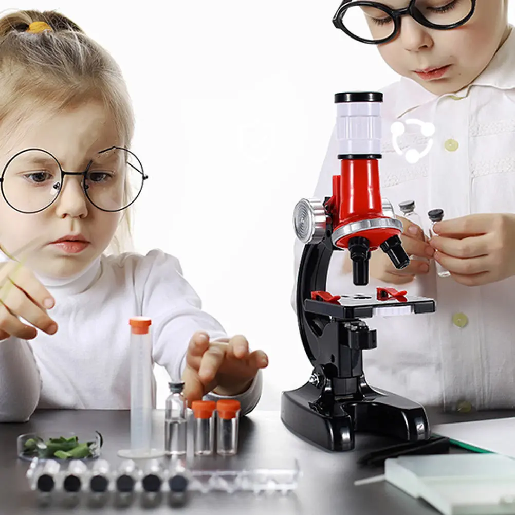 1 conjunto de microscópio infantil 1200x de alta potência com luz led embutida ferramenta de aprendizagem científica para exploração de biologia cedo
