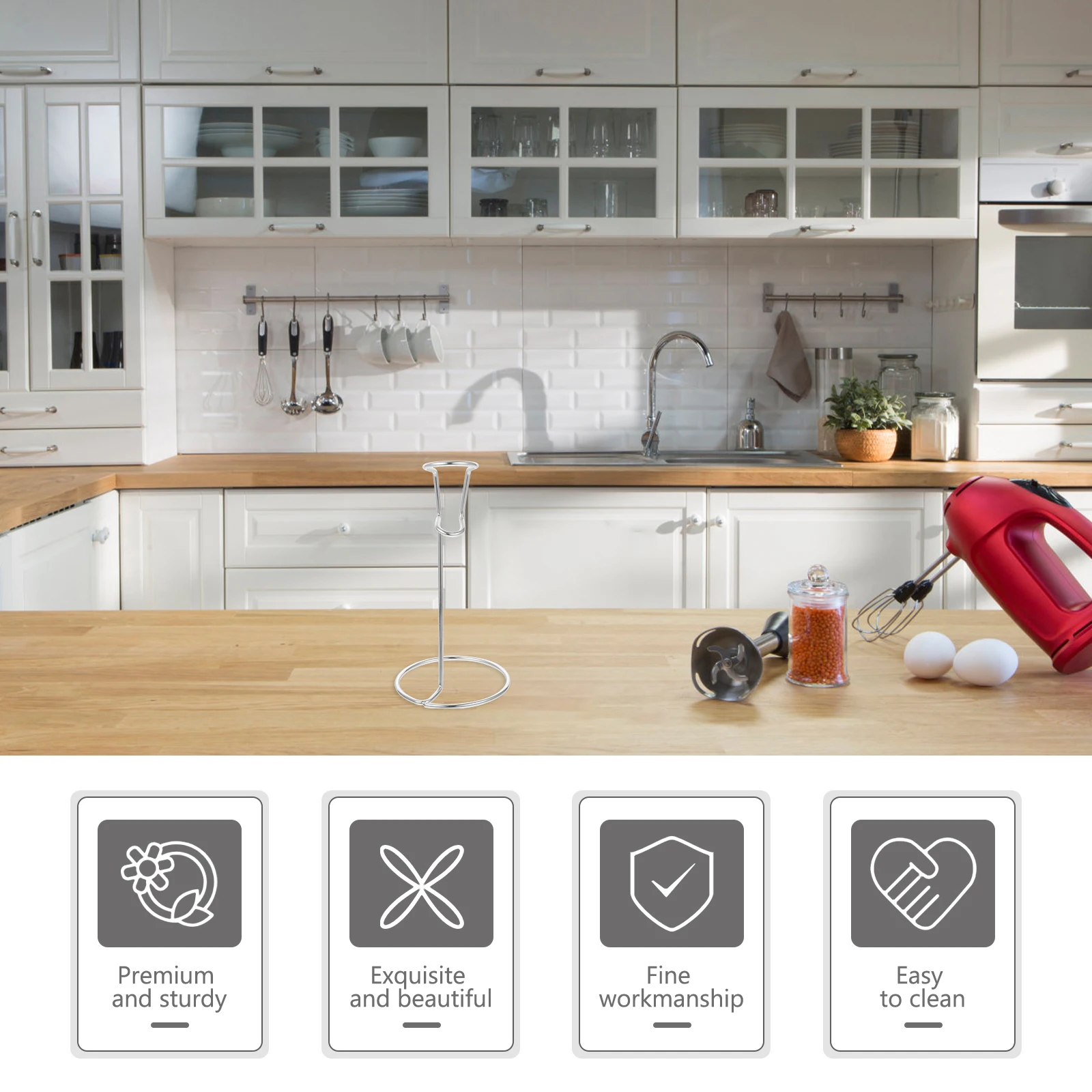 

Stainless Steel Milk Frother Stand Holder Kitchen Gadget Rack For Mixer Storage Space Saving Organizer Silver