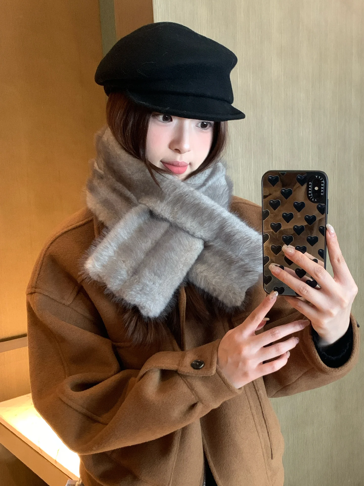 

Милый плюшевый шарф с изображением котенка для женщин, утолщенный для тепла зимой, универсальный, двусторонний, для защиты шеи