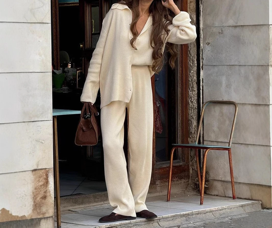 

Knitted Cardigan Trousers Suit Europe and The United States 2025 Autumn and Winter New Loose Two-piece Casual Sweater Suit Women