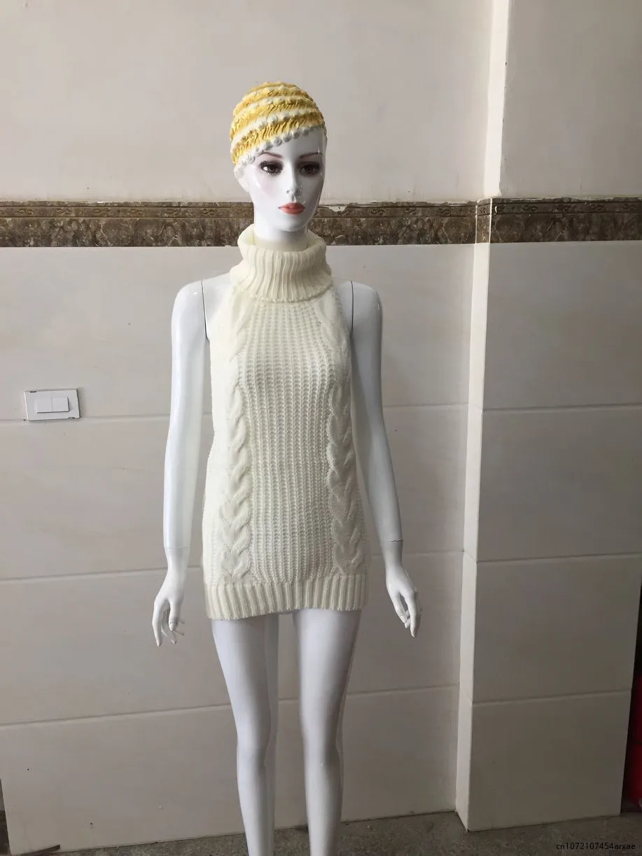 女性のためのセクシーなタートルネックセーター,ファッショナブルな婦人服,ホルタートップ,ノースリーブ,セーター,防虫,通気性,コスプレ