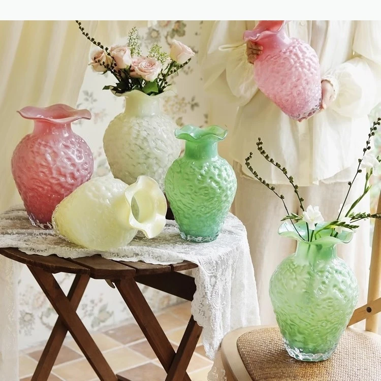 Glass Vase Transparent Irregular Embossing Hydroponics Terrarium Flower Vase Home Decoration Accessories Flower Arrangement