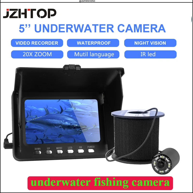 

5​'HD 1080P Fish Finder Underwater Fishing Camera DVR 5000mah Battery 20xzoom 4 IR LEDS 4 White LEDs