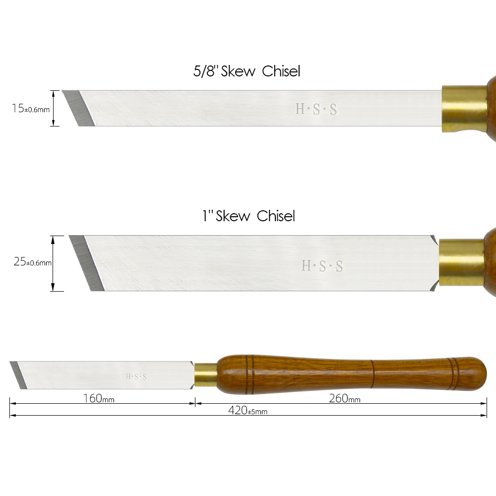 TASP HSS Wood Lathe Skew Chisel Woodturning Tools Walnut Handle Woodworking Turning Gouge, 420mm, 25mm, 15mm