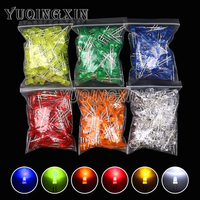 100szt 5MM Dioda LED F5 Różne Zestaw Biały Zielony Czerwony Niebieski Żółty Pomarańczowy Różowy Fioletowy Ciepły Biały DIY Dioda elektroluminescencyjna