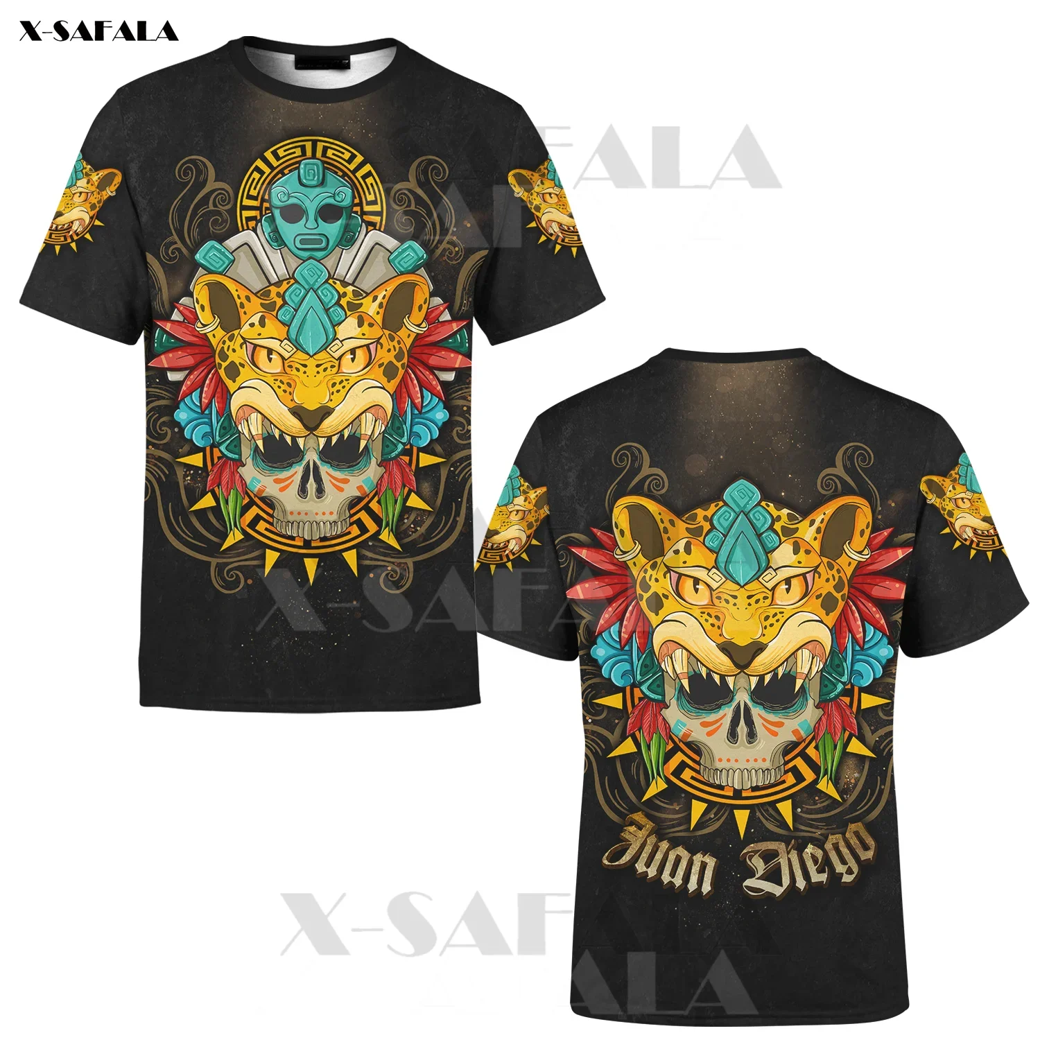 Leopard Jaguar Warrior Funny Maya Aztec 3D Print T-Shirts Tops Tees Short Sleeve Casual Milk Fiber O Collared Summer New