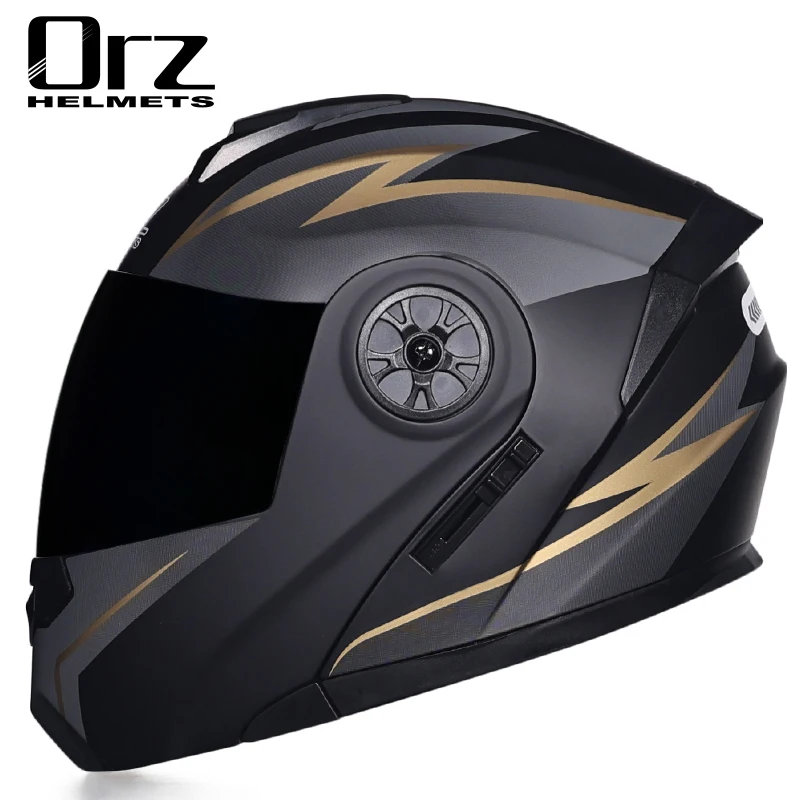 ORZ 161 Half open and half flip motorcycle helmet with dual lenses, built-in sun visor, racing full face helmet