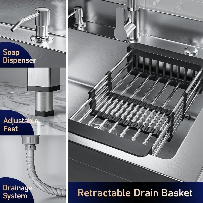 حوض المرافق القائم بذاته مقاس 28 بوصة، حوض غرفة الغسيل من الفولاذ المقاوم للصدأ شديد التحمل، أحواض المطبخ التجارية مع الماء الساخن والبارد لـ Ga