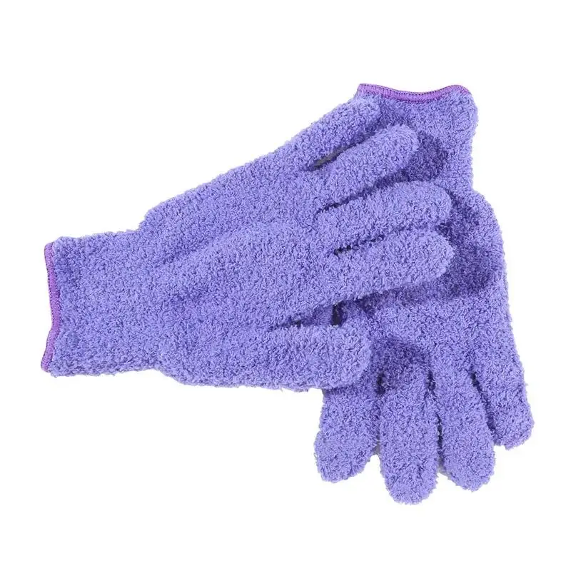 1Pair Cleaning Gloves Microfiber Coral Fleece Car Grooming Gloves Solid Five Finger Dust Removal Housework Absorbent Gloves