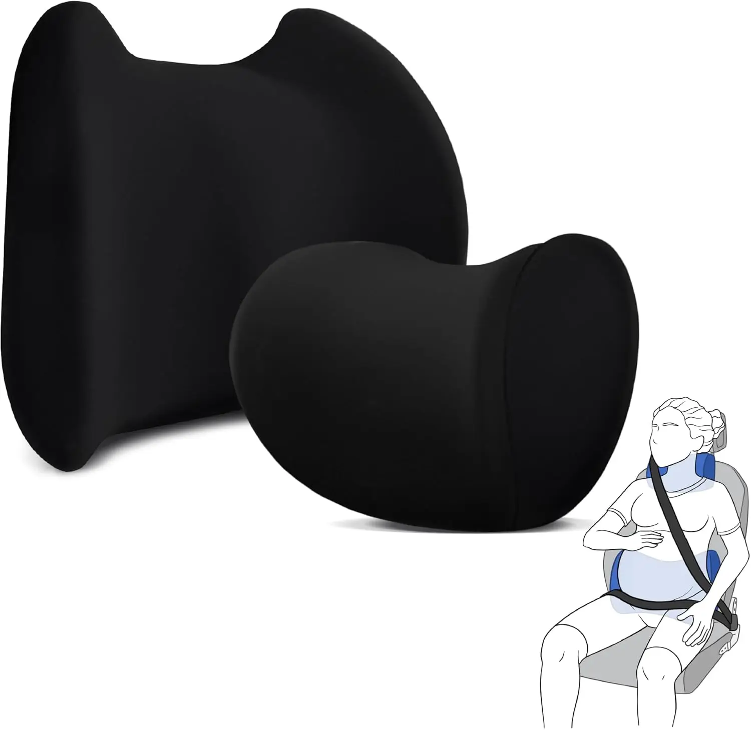 

Lumbar & Neck Support Pillow Kit - Black - Back & Neck Support Pillow for Car & Office Chair - Memory