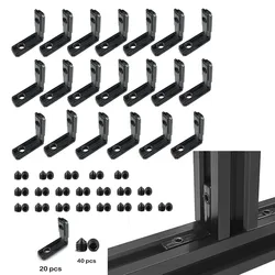 20pcs 2020 3030 40 Black T Slot L-Shape Aluminum Profile Interior Corner Joint Bracket Fastener For Aluminum Profile EU Standard