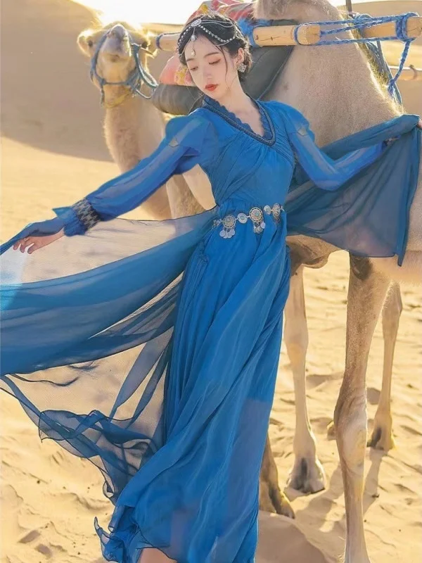 Women's Hanfu Chinese Traditional Dresses Outfit Fairy Costume Ancient Desert Tourism Retro Ethnic Style Long Skirt