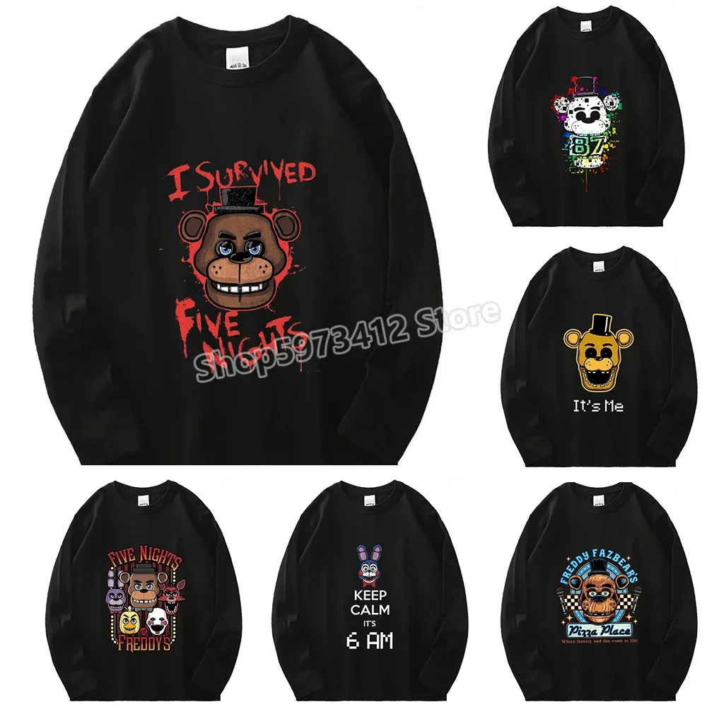 Game FNAF Graphic T Shirts Long Sleeve Anime Clothes Men Women Streetwear Five Night At Freddys Causal Tops Hip Hop Shirt Gift