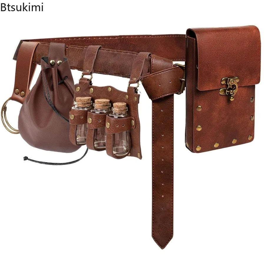 

Medieval Retro Belts Viking Knights Skirt Clip Keychain Renaissance Copper Coin Waist Bags Adult Halloween Cosplay Costume Props