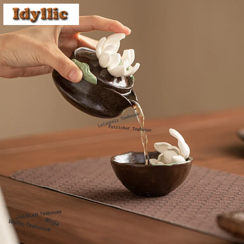 120ml Wood-fired Pottery Lotus Teapot Creative Tea Infuser Pot Household Tea Making Kettle With Strainer Teaset Supplies Craft