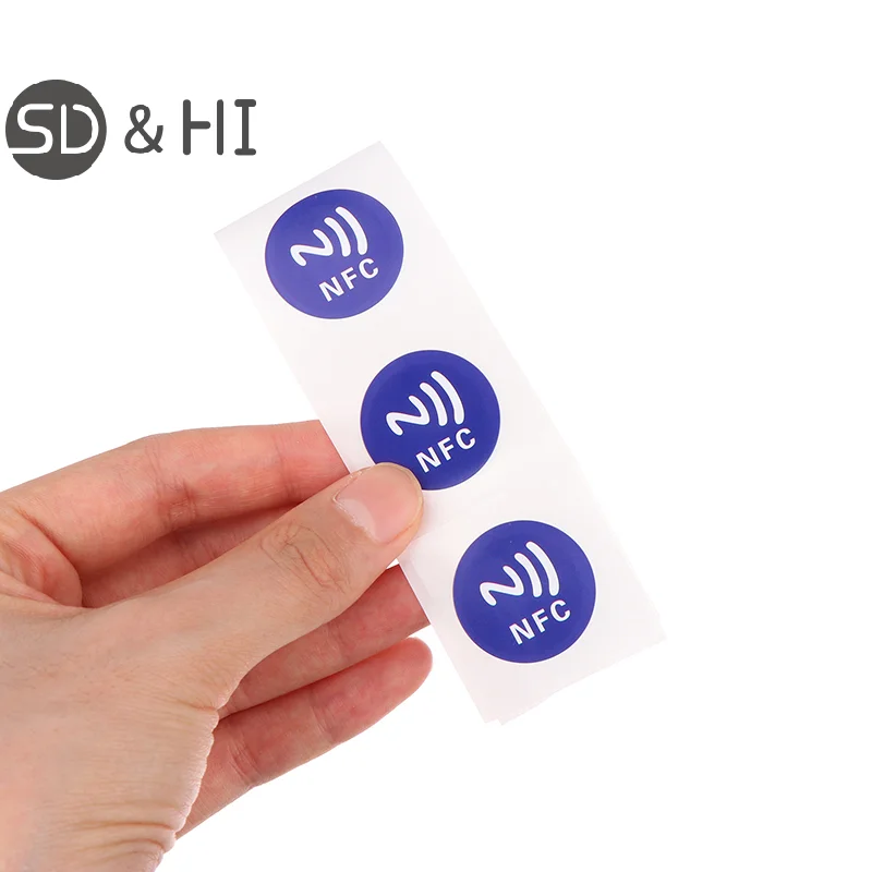 

6 шт., 13,56 МГц, ISO14443A, чип Ntag 213, RFID-клейкая этикетка, синяя NFC Ntag213, 144 байта, наклейки с мокрым тегом для телефона NFC