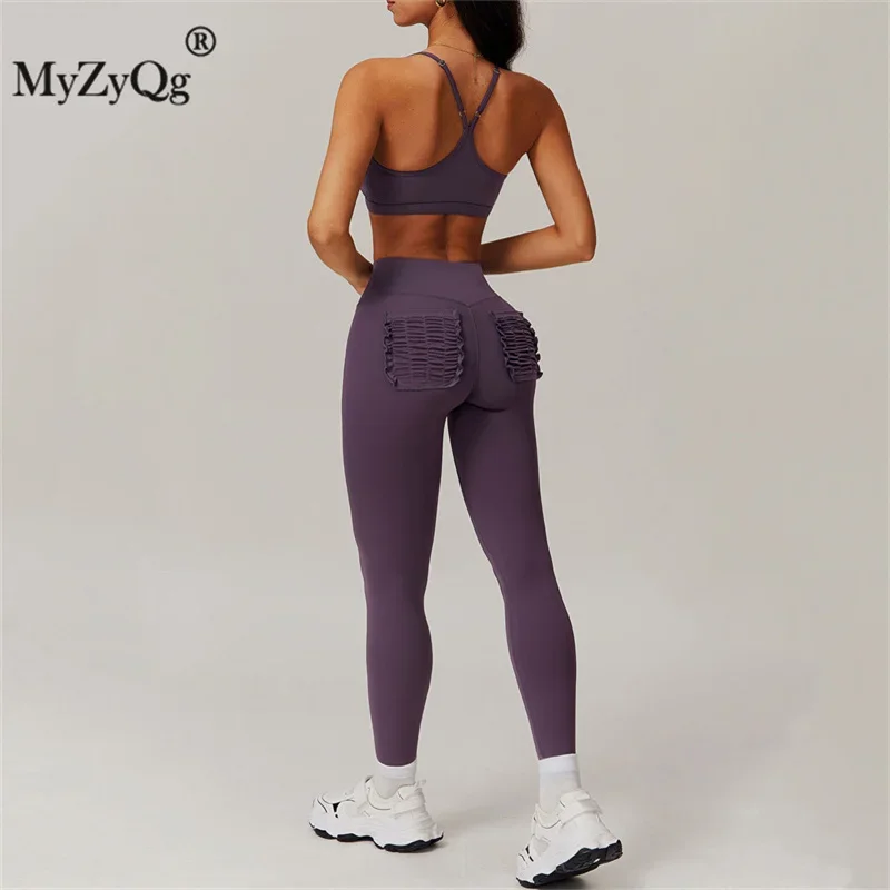 MyZyQg Women Yoga Bra Legging Sets Sports Fitness Running Underwear Pant Suit Fitness Sling Back Running Fitness Clothes