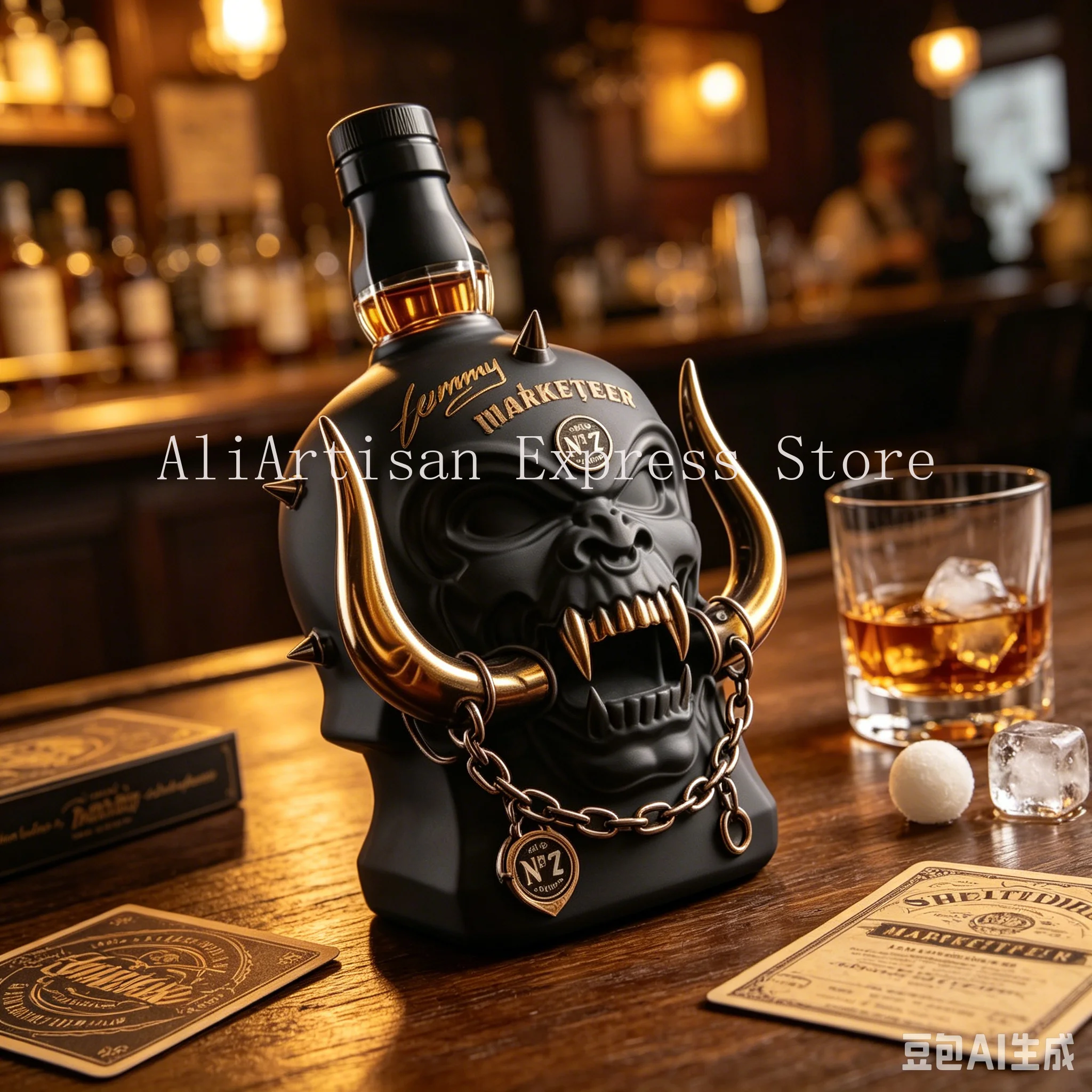 Punk Rock Totenkopf Whisky-Dekanter Gotische Glasflasche für Spirituosen Einzigartiges Geschenk für Rock-Fans