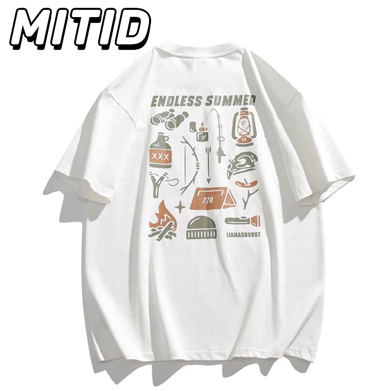 Japanese Streetwear Summer Lovers T Shirt Outdoor Casual Loose Round Neck Short Sleeve Mens T Shirts 100% Cotton T Shirt For Men