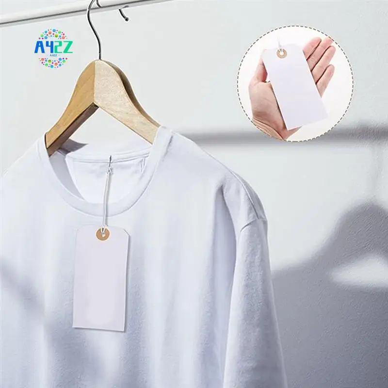 

A42Z-100 Piece Perforated Cotton Elastic Line Hang Tags Card White Paper Number Plate