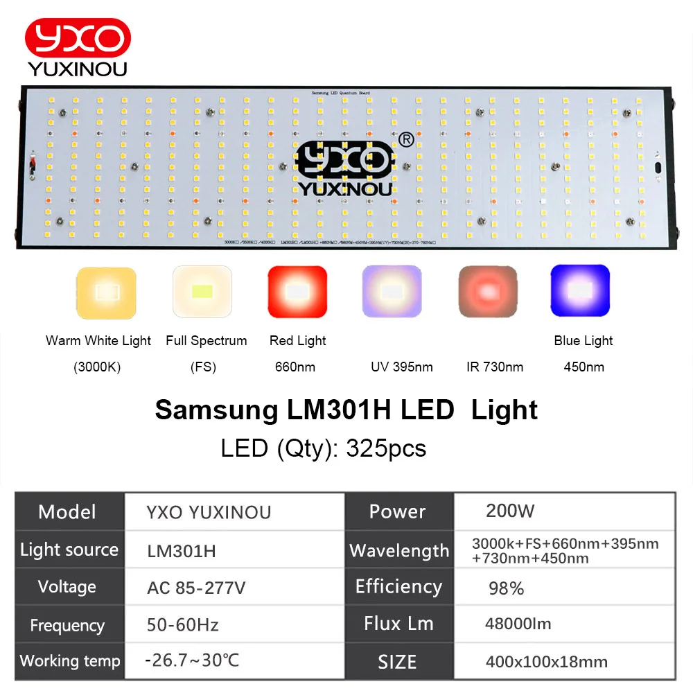 Super bright 200W Samsung LM301B LM301H Dimmable UV IR led grow light Meanwell driver For Plants Growth Lighting