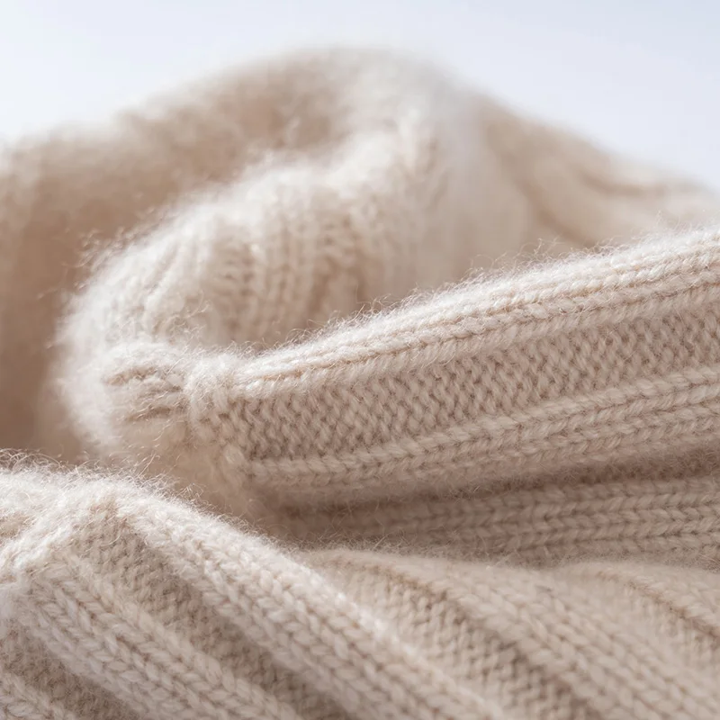 100% hochwertige Kaschmirmütze für Damen, weiche, warme Wintermütze, gestrickte, lässige Outdoor-Mütze in Unifarbe mit geripptem Twist-Muster. – Detail 5