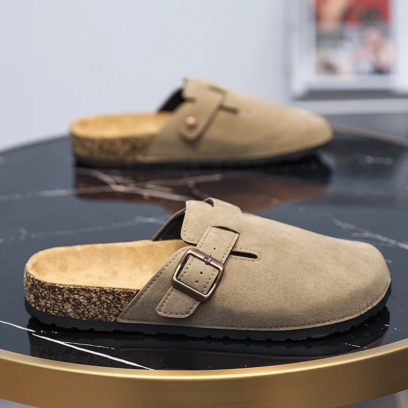 Birkenstock-zapatos de corcho para hombre y mujer, zuecos de gamuza a la moda, sin cordones Sandalias planas, sandalias informales de suela suave