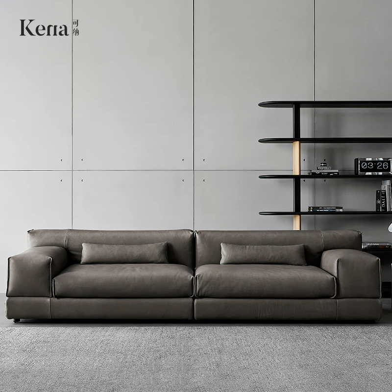 Kena Kona / wide sofa Italian aniline leather four person straight row square retro gray separable body