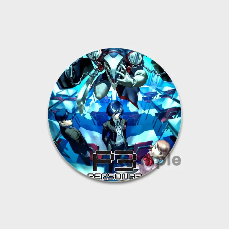 Persona 3 Game Brooches P3 Shin Takeba Megami Yuuki Tensei Makoto Yukari Cosplay Badge Round Tinplate Brooch Pins for Backpack