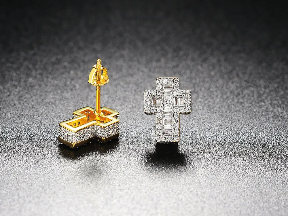 Zirkon-Kreuz-Ohrstecker für Männer und Frauen, Punk-Kristall, Goldfarben, Piercing-Ohrring, Hip-Hop-Rock-Schmuck, Großhandel OHE129 – Detail 6