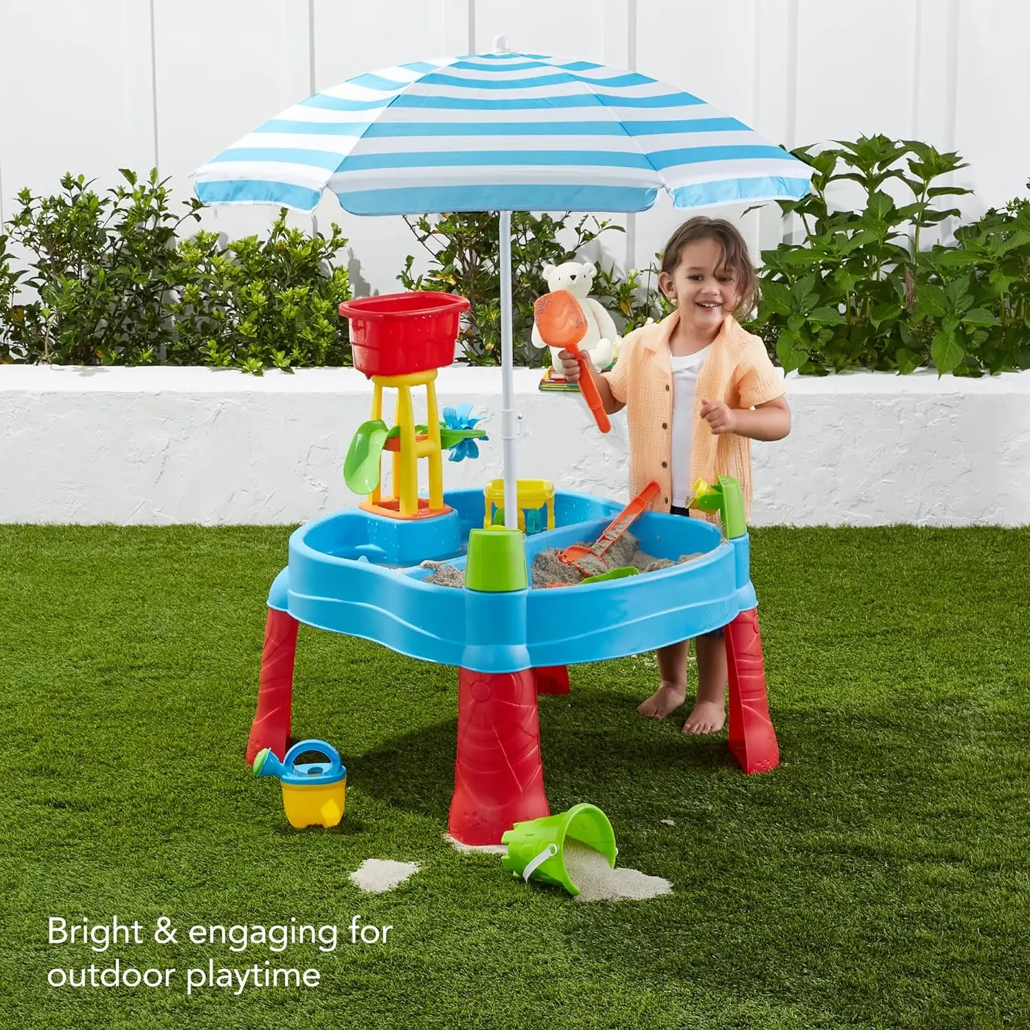 

Best Choice Products Kids Sand & Water Outdoor Activity Table, Childs 2-in-1 Play Set w/ 18 Accessories, Adjustable Umbrella