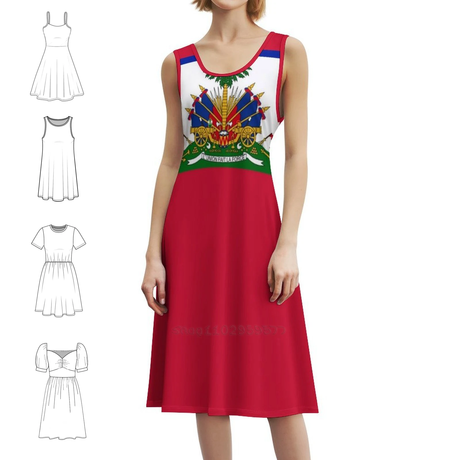 

Haiti Haitian Flag Герб Красное платье в корейском стиле для женщин Элегантное повседневное платье для вечеринки или повседневной носки Haiti Haitian