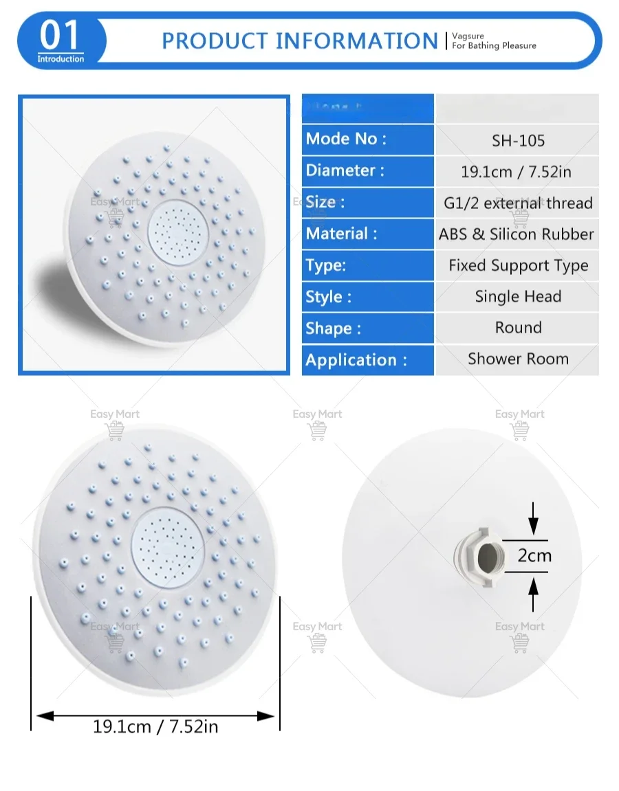 19cm Round ABS Silicon Rubber Screwed Design Rainfall Top Shower Head For Rain Shower Cabin Room Roof Faucets Water Sprayers
