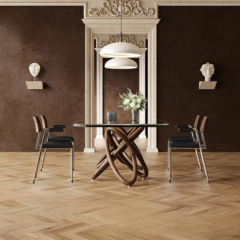 Tempered glass import, ash wood tempered glass, solid wood dining table, villa flat and apartment