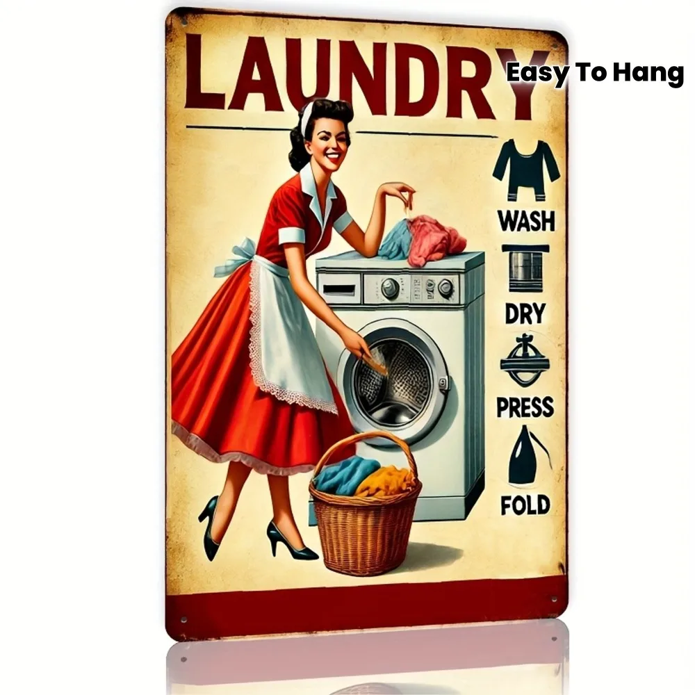 Vintage Laundry-Themed Metal Wall Art, Humorous Tin Sign 8x12inch Suitable for Kitchens and Man Caves