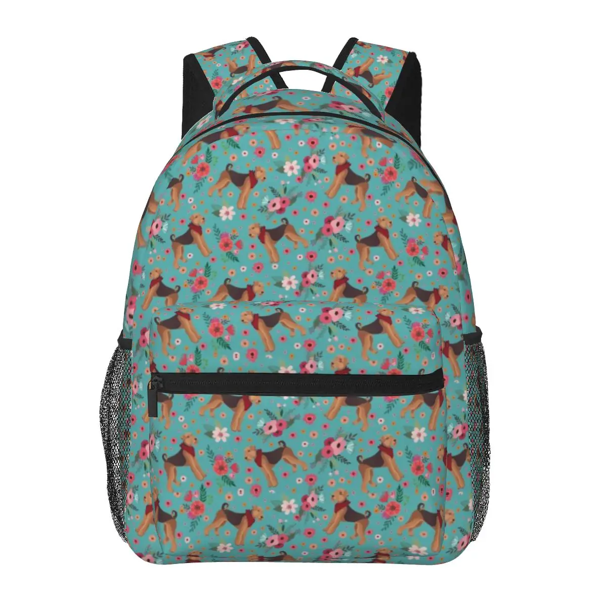 Airedale Terrier Flower Print Travel Backpack Women School Laptop Bookbag College Student Daypack Bags Large Capacity Backpack