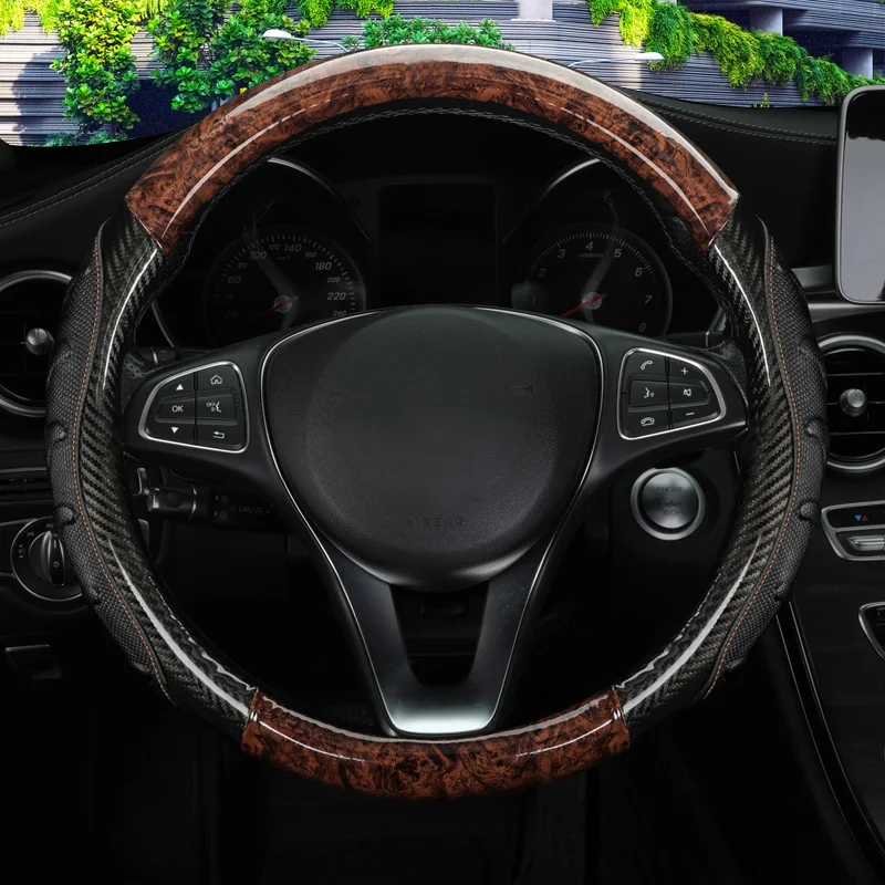 Wood Car Handlebar Cover Carbon Fiber Steering Wheel Protection Case Decoration Four Seasons General D Ring Summer Accessories