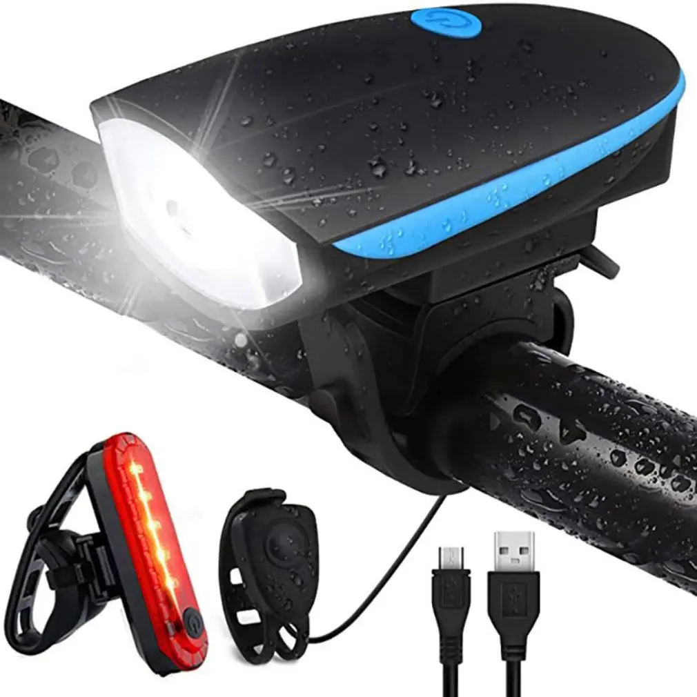 

New 3Modes Bicycle Front Light With Electric Bell Horn USB Rechargeable Headlight Cycling Flashlight Waterproof Bike Accessories