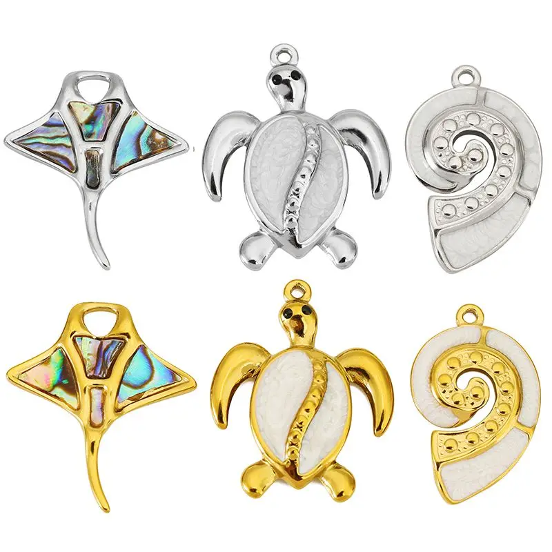 4pcs Stainless Steel Shell Ocean Devil Fish Tortoise Conch Charm Pendant for DIY Necklace Bracelet Jewelry Making Accessories