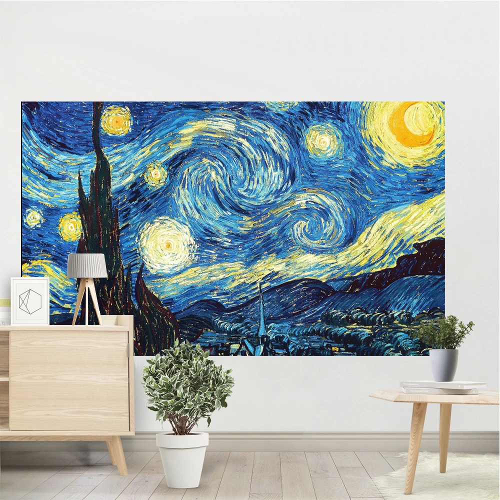 Famous Van Gogh Print Blanket Wall Hanging Star Moon Night Tapestry Decorative Blanket Fabric Bedroom