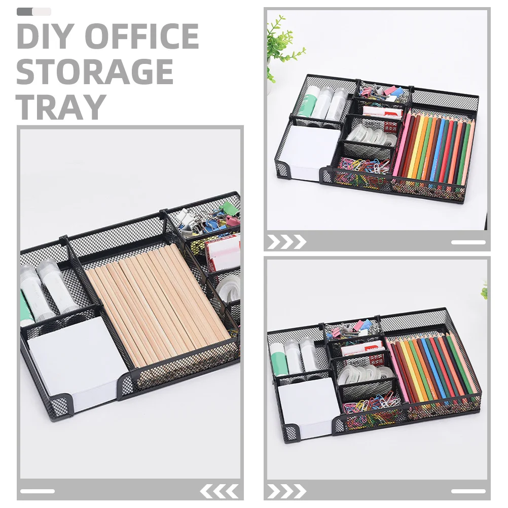 

Office DIY Storage Tray Metal Desk Organizer Multi-Compartment Desktop Organizer Tray for Office Supplies Pen Holder