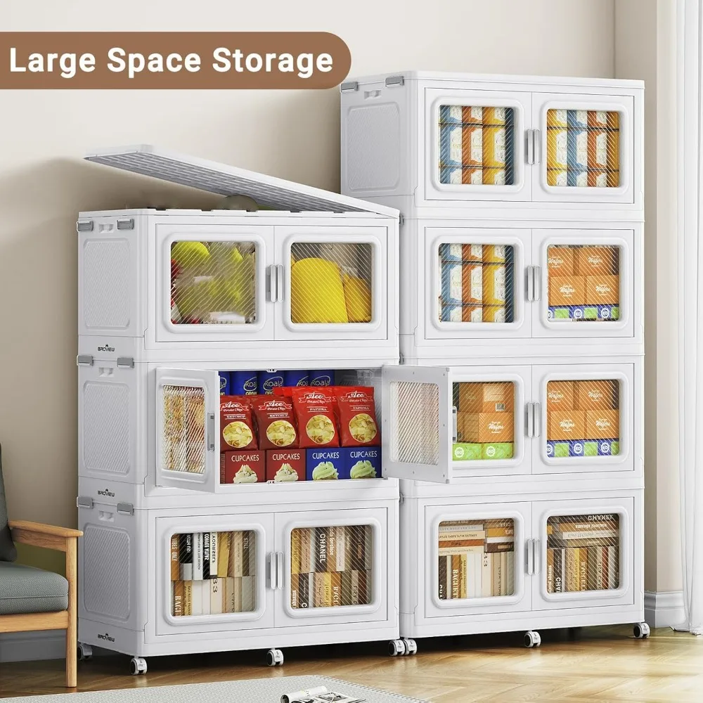 300QT Extra Large Stackable Storage Bin w/ Lid & Wheels, 75Gal Collapsible Plastic Box, Heavy-Duty Organizer