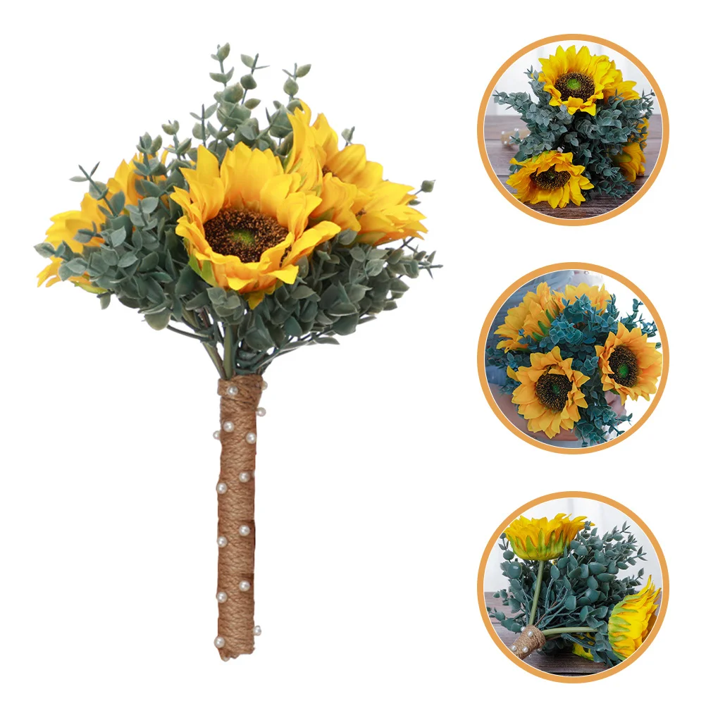 

Sunflower Wedding Bridal Bouquet Artificial Romantic Fake Sunflower Bouquet Photography Prop Wedding Party Decor
